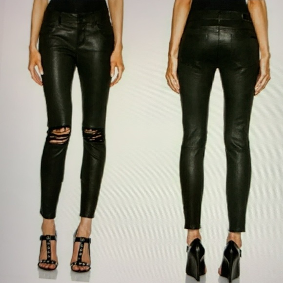 RtA Pants - RtA Lambskin Leather Black Destroyed Knee Pants 27